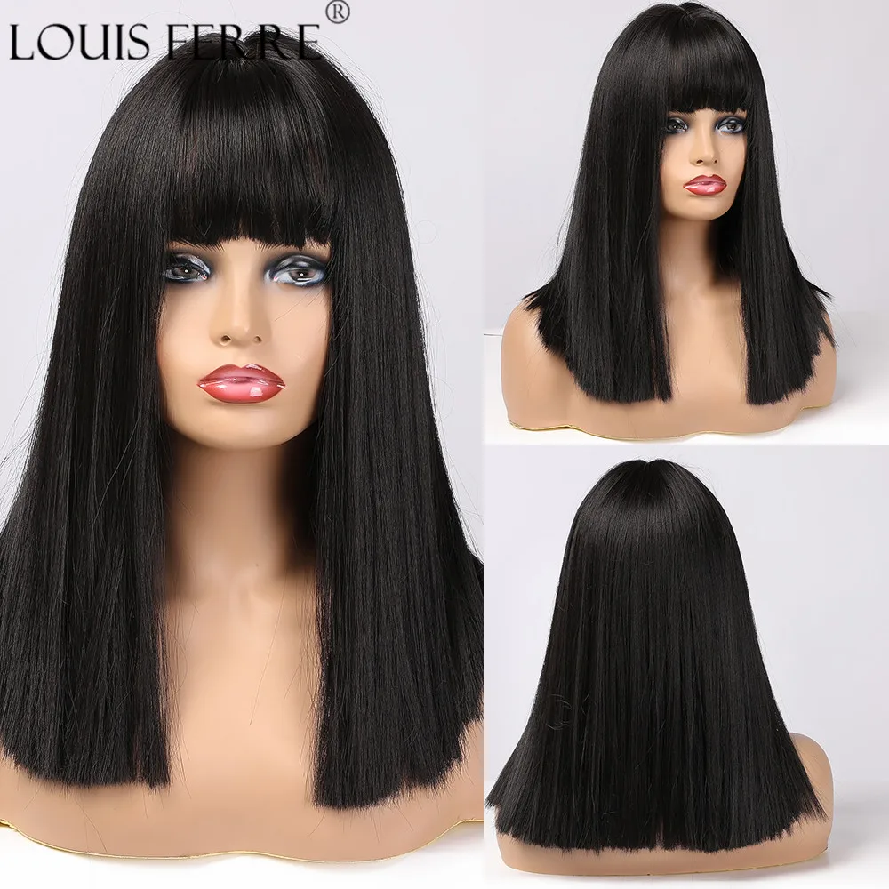 Discount Hair-Wigs Bangs Cosplay Wig Louis Ferre Black Straight Medium Fashion Women Heat-Resistant AANorz70j