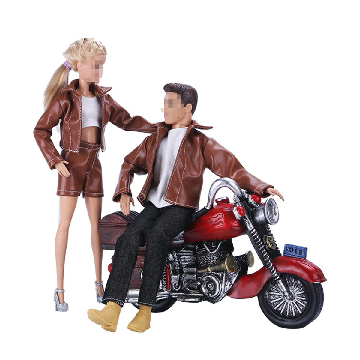Retro Leather Jacket Outfit Set for 11 Inches Barbie Ken BJD FR SD Doll Clothes Accessories