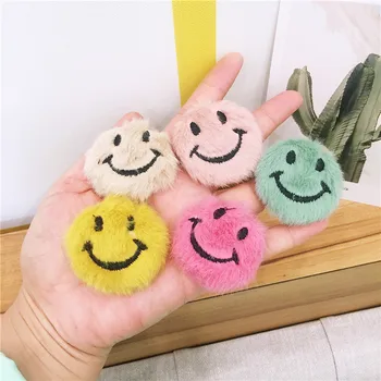 

10pcs/Lot 5cm Plush Furry Smile Round Button Appliques For DIY Handmade Children Hair Clip Accessories