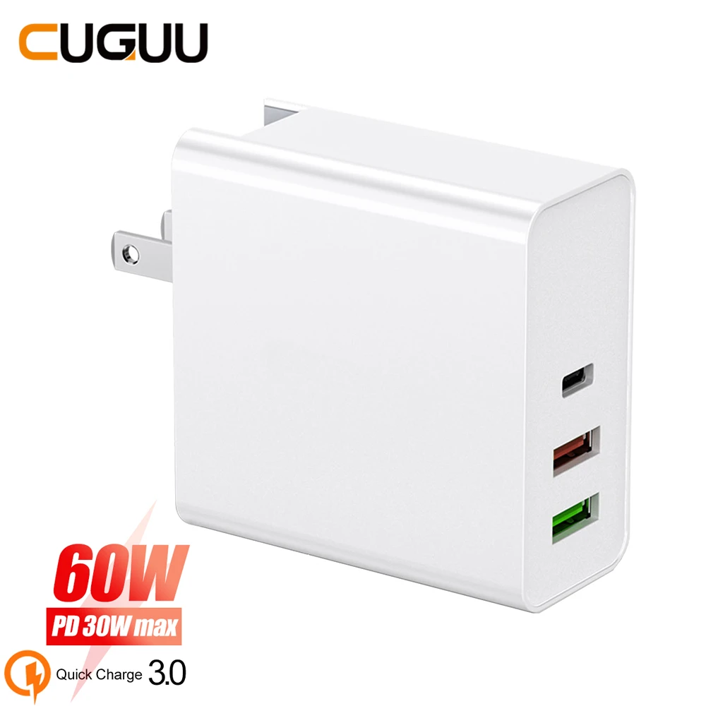 

60W Quick Charge PD+QC 3.0 Type C USB Charger For iPhone For Samsung Xiaomi Huawei FCP Fast Wall Phone Charger EU UK AU Adapter