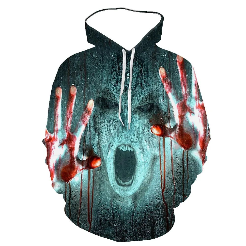 

Spring and Autumn New 3D Effect Digital Printed Human Skull European and American Style Hooded Long Sleeve Men's Top
