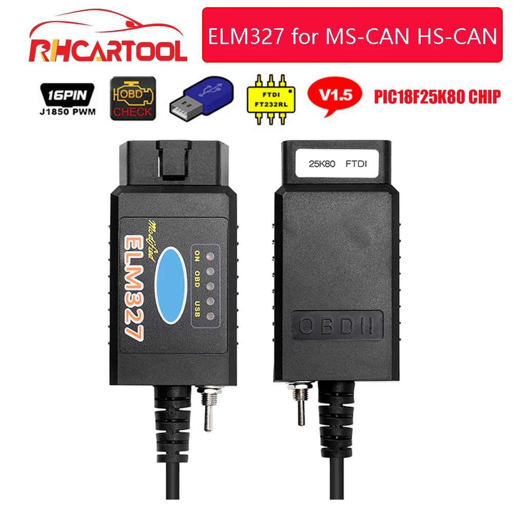 ELM327 USB FTDI PIC18F25K80 Chip ELMconfig Code Reader for Fo rd HS CAN