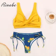 Rinabe profundo decote em v biquíni amarelo swimuit empurrar para cima do biquíni conjunto de biquíni maiô feminino biquini sexy praia 2021