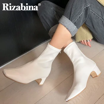 

Rizabina Women Short Boots Fashion Zipper High Heel Winter Shoes Woman Warm Square Toe Office Lady Daily Footwear Size 33-41