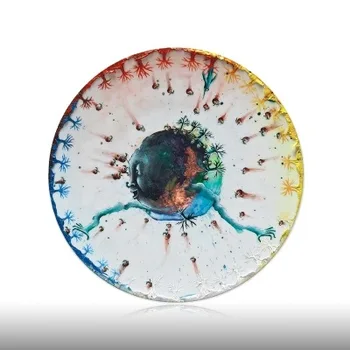 

Ink Oil Painting Ceramic Decorative Plates Elf Pattern Abstract Painting Weird Ghost Home Decorative Craft Colorful Round Dish