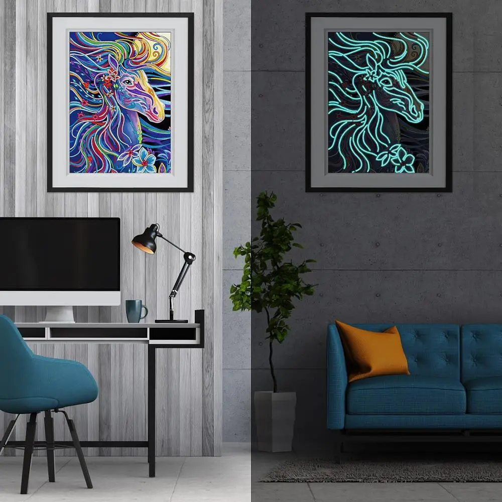 

New LED Diamond Painting Horse Night Light Diamond Embroidery Animals Picture 5D Diy Mosaic Rhinestone Home Decoration