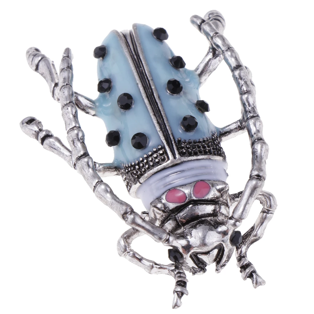 Enamel Black Rhinestone Insect Bug Longicorn Brooch Halloween Costume Pin