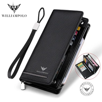 

Williampolo 2020 Men‘s Wallet Genuine Leather Brand Rfid Wallets Male Organizer Cell Phone Clutch Wallet Bag Long Coin Purse