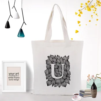 

Letter Print Canvas Tote Bag Custom Print Logo Text DIY Eco Reusable Handbag Daily Use Art Alphabet Shopping Bag