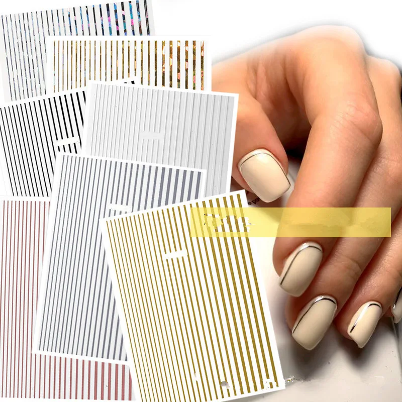 Золотые 3D наклейки для ногтей, кривые полосы, линии для ногтей, наклейки s, градиентная клейкая полоска, лента для ногтей, фольга, наклейки для ногтей, наклейки s, серебристые