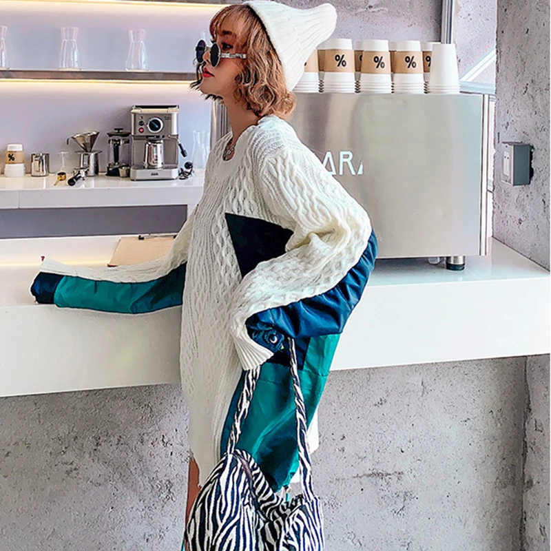XITAO Patchwork Knitted Pullover Sweater Women