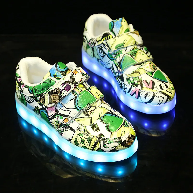 Детская обувь с usb-зарядкой светящиеся кроссовки детские светящиеся кроссовки для мальчиков и девочек ботинки со светодиодами кроссовки с светящейся подошвой - Цвет: 73 Green