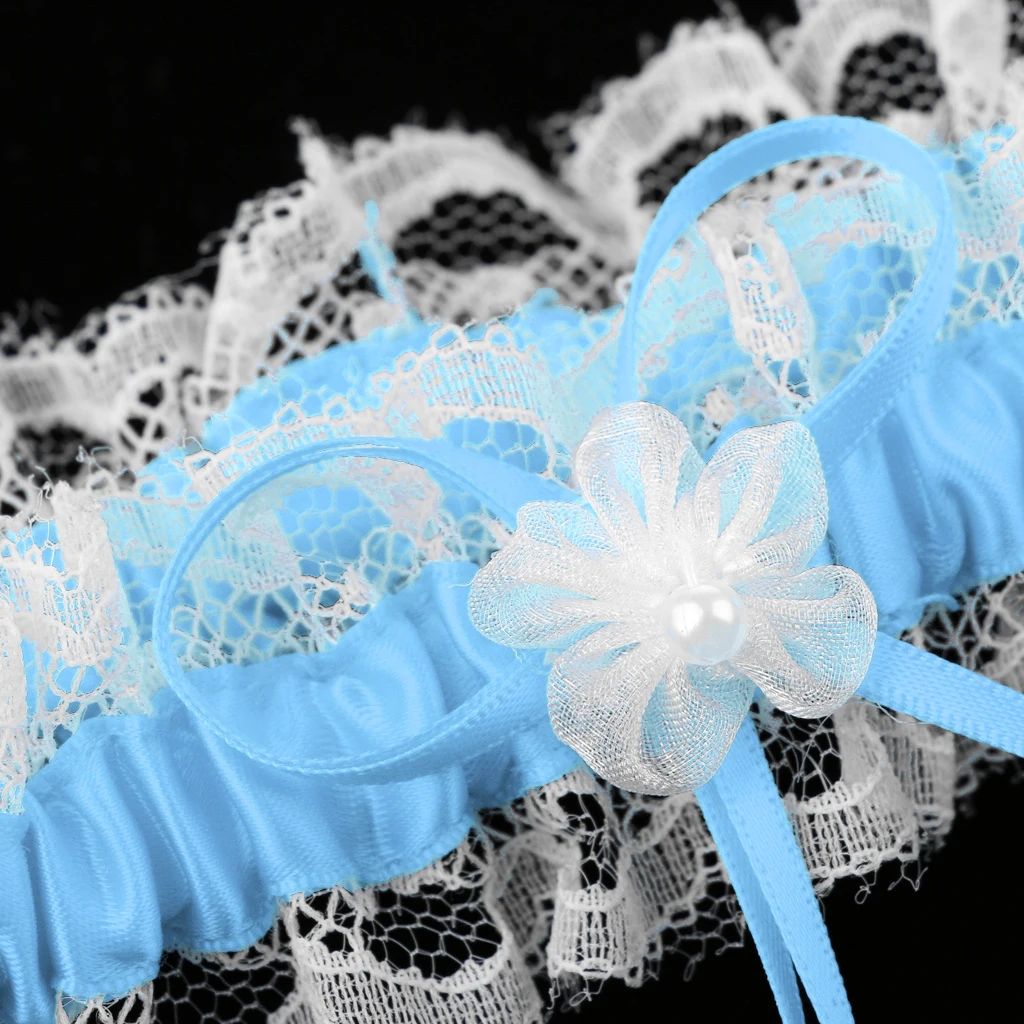 2Pcs Rustic Bridal Wedding Garter Floral Stretch Bridal Lace Satin Bowknot Thigh Ring Soft Socks Hen Party Lace Pearls Garter
