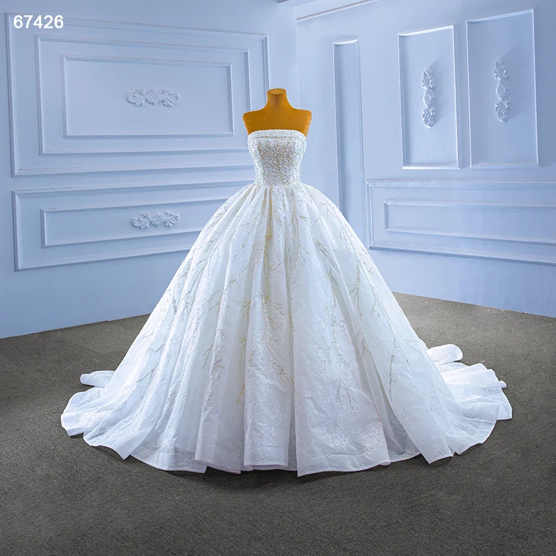 RSM67426 Shiny Beach Wedding Dress Vintage Beaded Lace Applique Plus Size Strapless With Pearls 2022 Vestido De Noiva Princesa 1