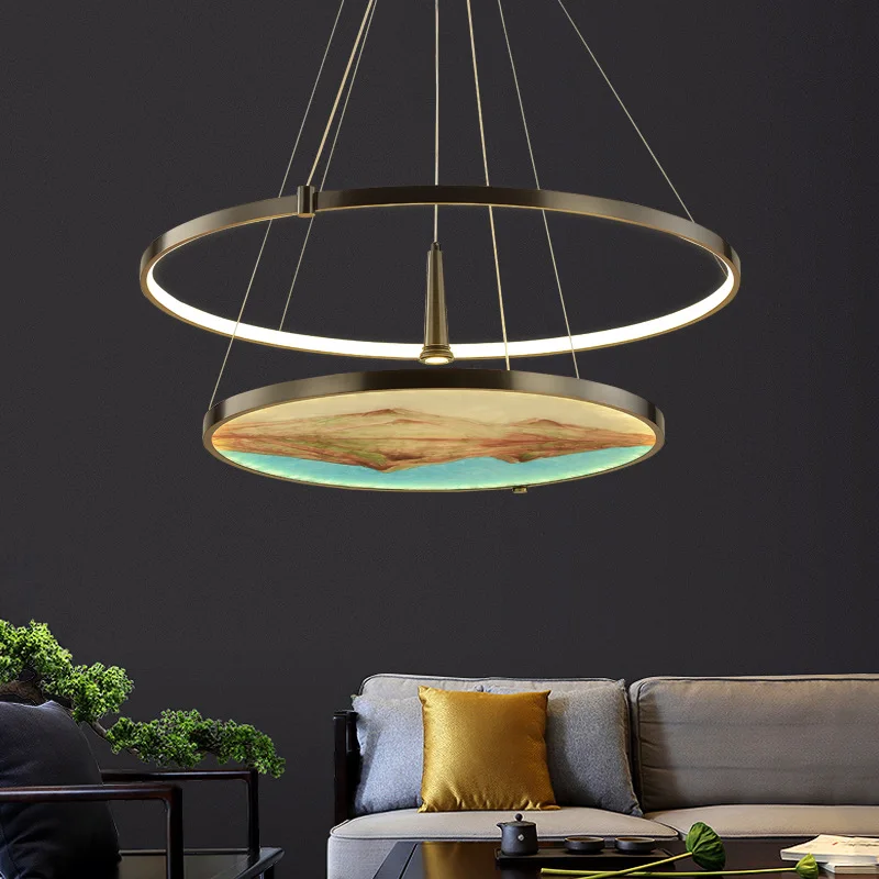 

New Chinese style living room LED chandelier lighting art enamel restaurant chandelier high-end villa hotel chandelierdecoration