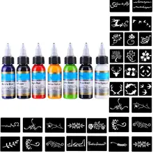 7 цветов 30 мл чернила татуировки Микро Пигмент с 108 временными трафаретами для 3D постоянный макияж, боди-арт Munsu косметические наборы краски