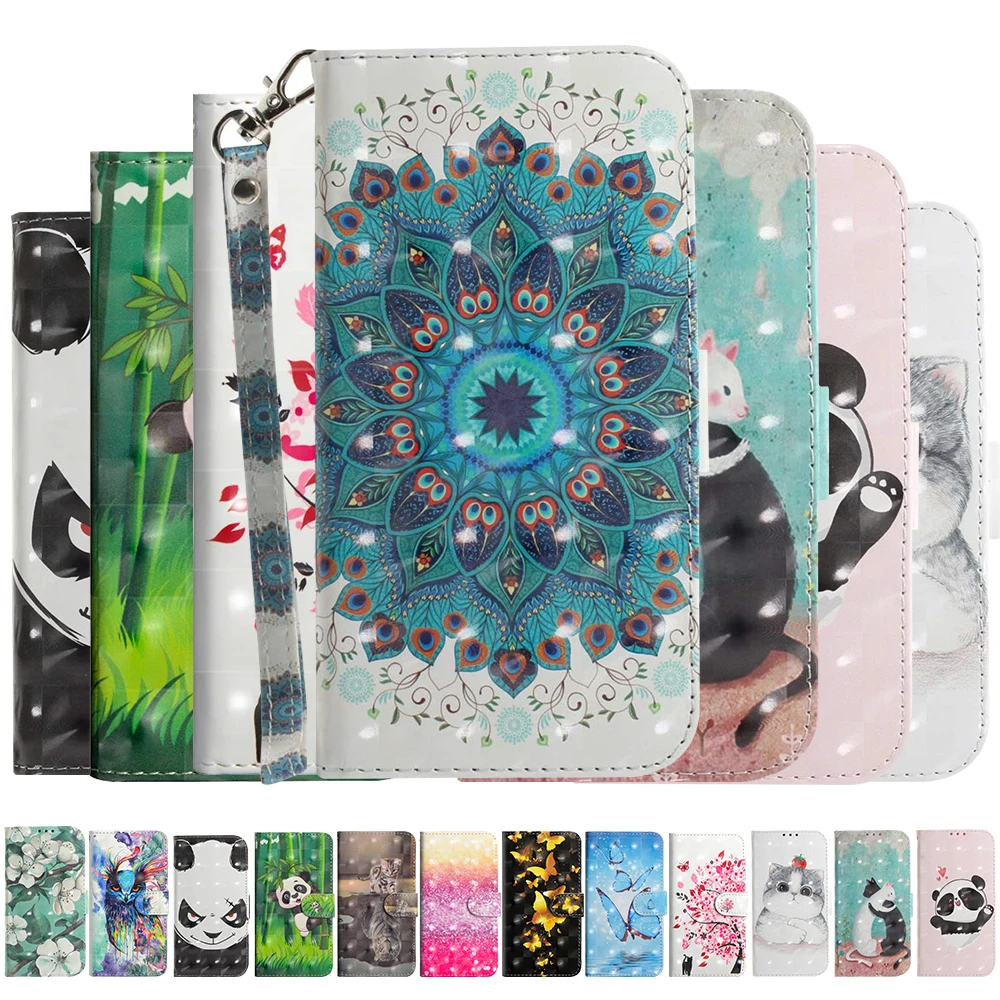 3D Wallet Flip Case For Huawei Y6 Y7 Y5 Y9 Prime 2019 2018 Cover PU Leather P Smart Plus Z Nova 5i 4 3i 3 |