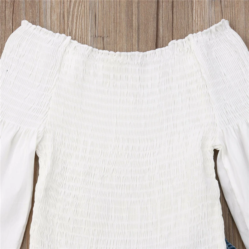 Новинка 2 предмета милая блузка с рюшами и открытыми плечами для маленьких