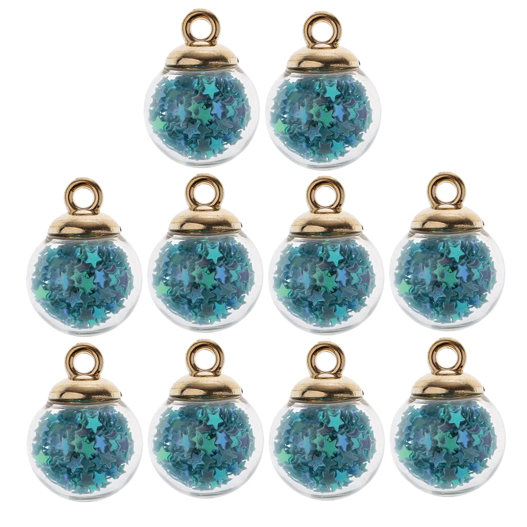 20pcs Best Wish Glass Ball Charms With Star for Necklaces Bracelets Earrings Jewelry Making DIY Crafts Tree Decors Assorted Blue