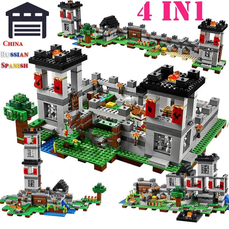 

For Legoing Minecrafteds Village Playmobil City 4-in-1 House Building Blocks Model Compatible Legoings House My World Child Toys