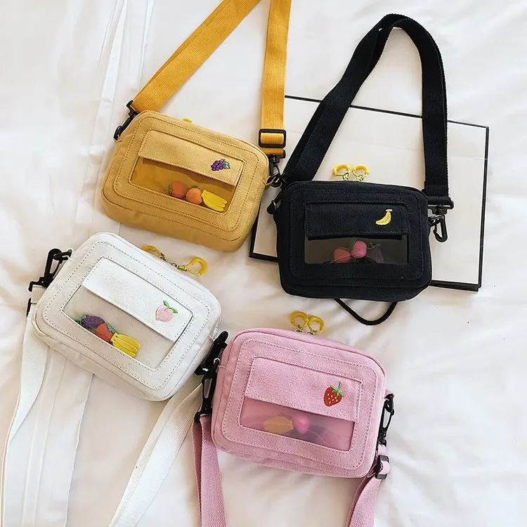 

South Korea INS Cute Cartoon Fruit Canvas Bag Japanese-style Playful Embroidered Strawberry Funny Students Shoulder Bag