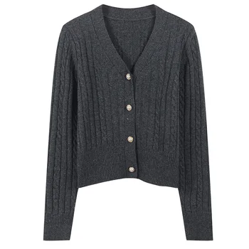 

Runway Autumn Women Shrug Knitted Cardigan Single Breasted Tops Sweater V-Neck Twist Stitching Jumper Winter Female Outwear Coat