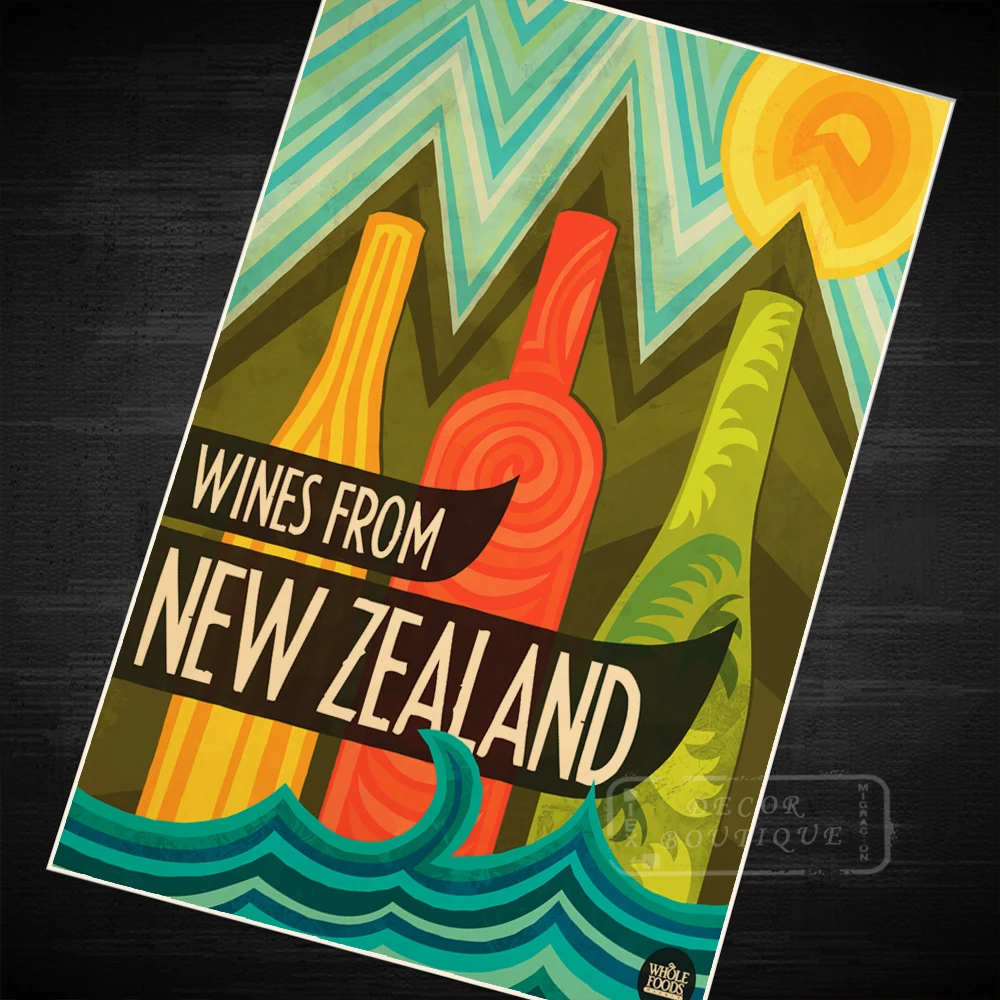 Винтажный Ретро-плакат из крафт-бумаги NZ New Zealand Wine Bottle Maori Картина на холсте