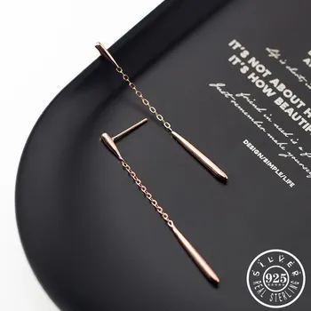 

925 Sterling Silver Geometric Shape Earings Rose Gold Color Plated Ear Hanging Dangle Drop Earrings Fine Jewelry for Women