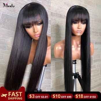 

Meetu Straight Human Hair Wigs With Bangs 30 32inch Fringe Wig Colored Human Hair Wigs Ginger Burgundy Cheap Brazilian Remy Wig