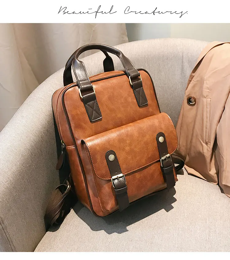 new mochila feminina anti theft school bags  travel vintage laptop brown leather big backpack women korean designer daypacks