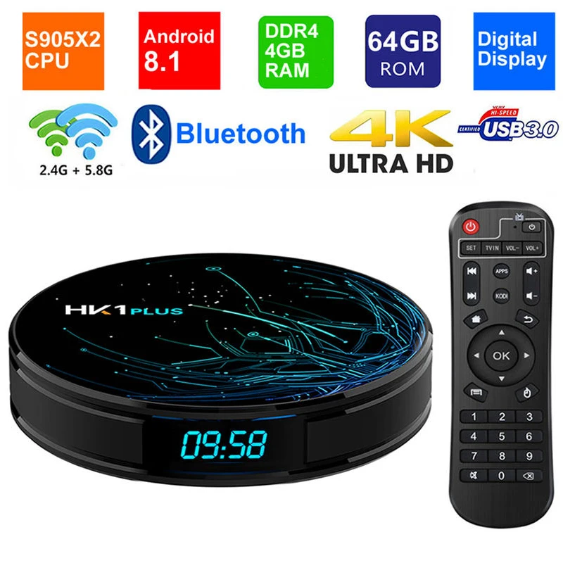 ABHU-Hk1 Plus Smart Tv Box Android 8,1 Os S905X2 четырехъядерный Lpddr4 4 Гб 64 Гб 2,4G/5G двойной Wifi Usb3.0 Bt4.0 4K Hdr H.265 ТВ