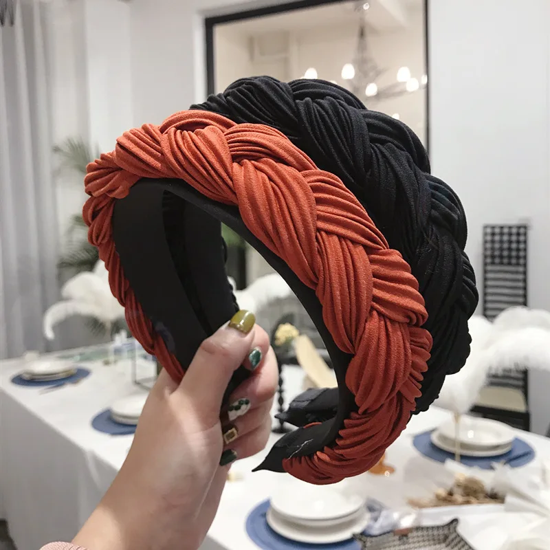 

Twist Braid Headbands Silk Satin Crease Hairbands Korean Fashion Solid Color Head Bezels Lady Hair Accessories Hair Hoops