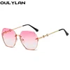 Oulylan Trimming Rimless Sunglasses Women Fashion Irregular Gradient Pink Sun Glasses Ladies Oversized Shades Eyewear UV400
 2