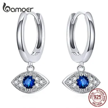 bamoer Silver 925 Jewelry Blue Eye Drop Earrings for Women Wedding Statement Protection Fashion Jewelry Bijoux Oreilles BSE274