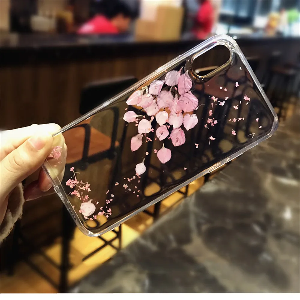 Real Flowers Dried Transparent Soft TPU Cover For Coque iPhone 6 6S 7 8 plus X Phone Case iphone XS Max XR |