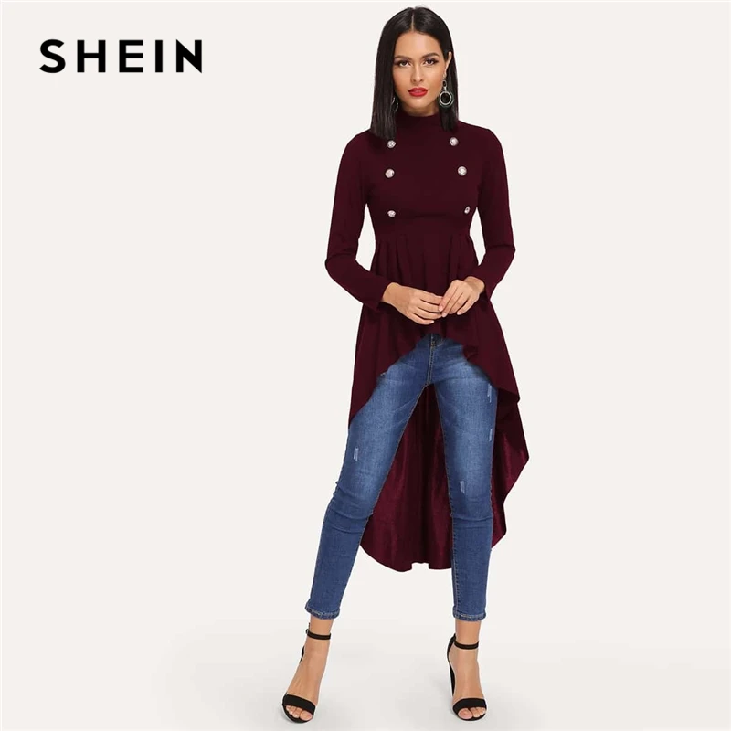 SHEIN Стильный Топ С Асимметричным Низом Черная Модная Блузка Со Стоячим