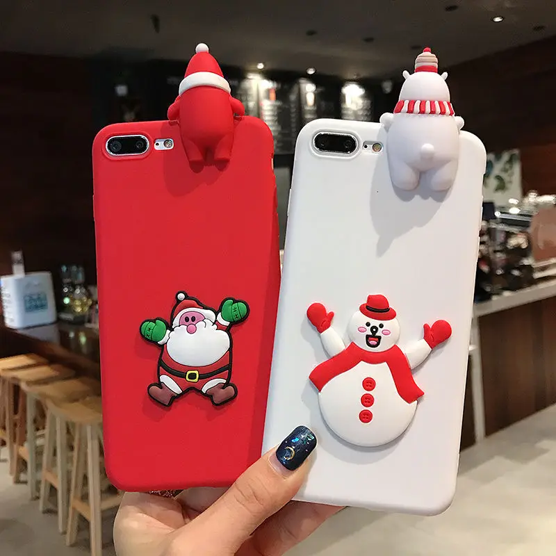 Веселый Рождественский мультяшный чехол для телефона iPhone 11 11Pro Max XR XS X XS Max 7 8 6 6S Plus 3D Снеговик и олень мягкая задняя крышка подарок