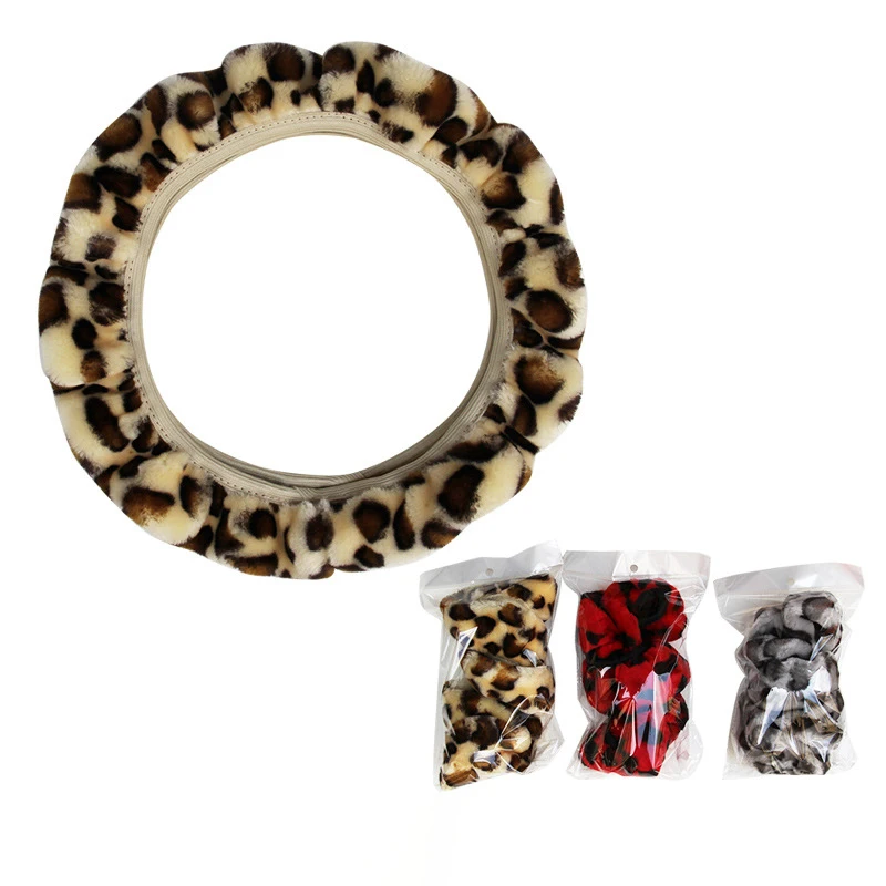 Autumn Winter Car Steering Wheel Cover Leopard Style Suitable for Most Steering Wheel Warm Soft 37-38 CM 14.5 