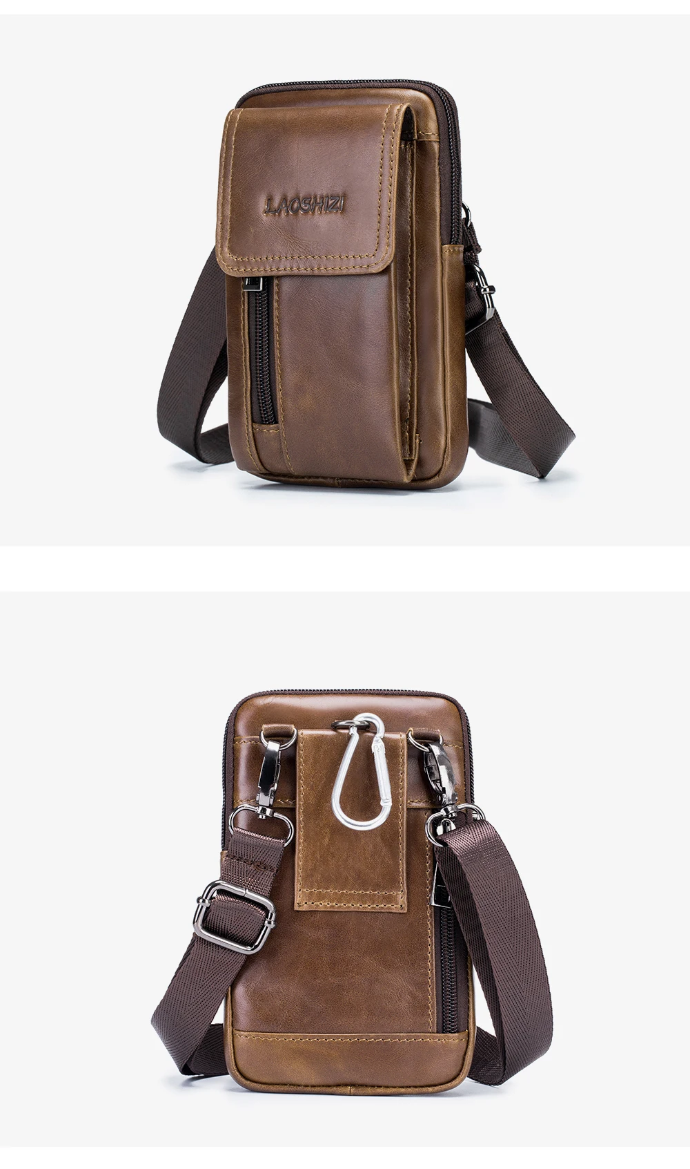 LAOSHIZI brand Men Genuine Leather Waist Pack Bag Mini Phone Pockets Case Coin Purse Male Money Bags Shoulder Messenger Bag