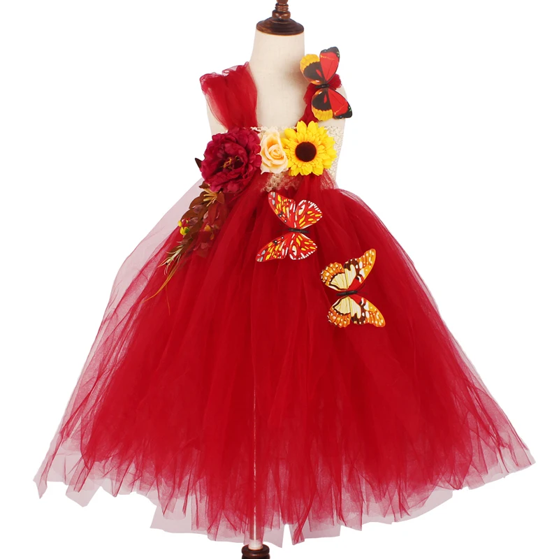 Flower Girl Fancy Princess Tutu Dress Fairy Wedding Bridesmaid Tulle Dress Kids Birthday Party Pageant Formal Graduation Costume (16)