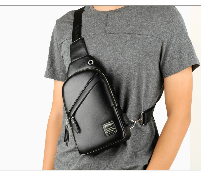 

Sendge Men's Bag 2018 New Style One-Shoulder Oblique Chest Pack Multi-functional MEN'S Backpack Fashion Cool Soft Leather Bag Ba