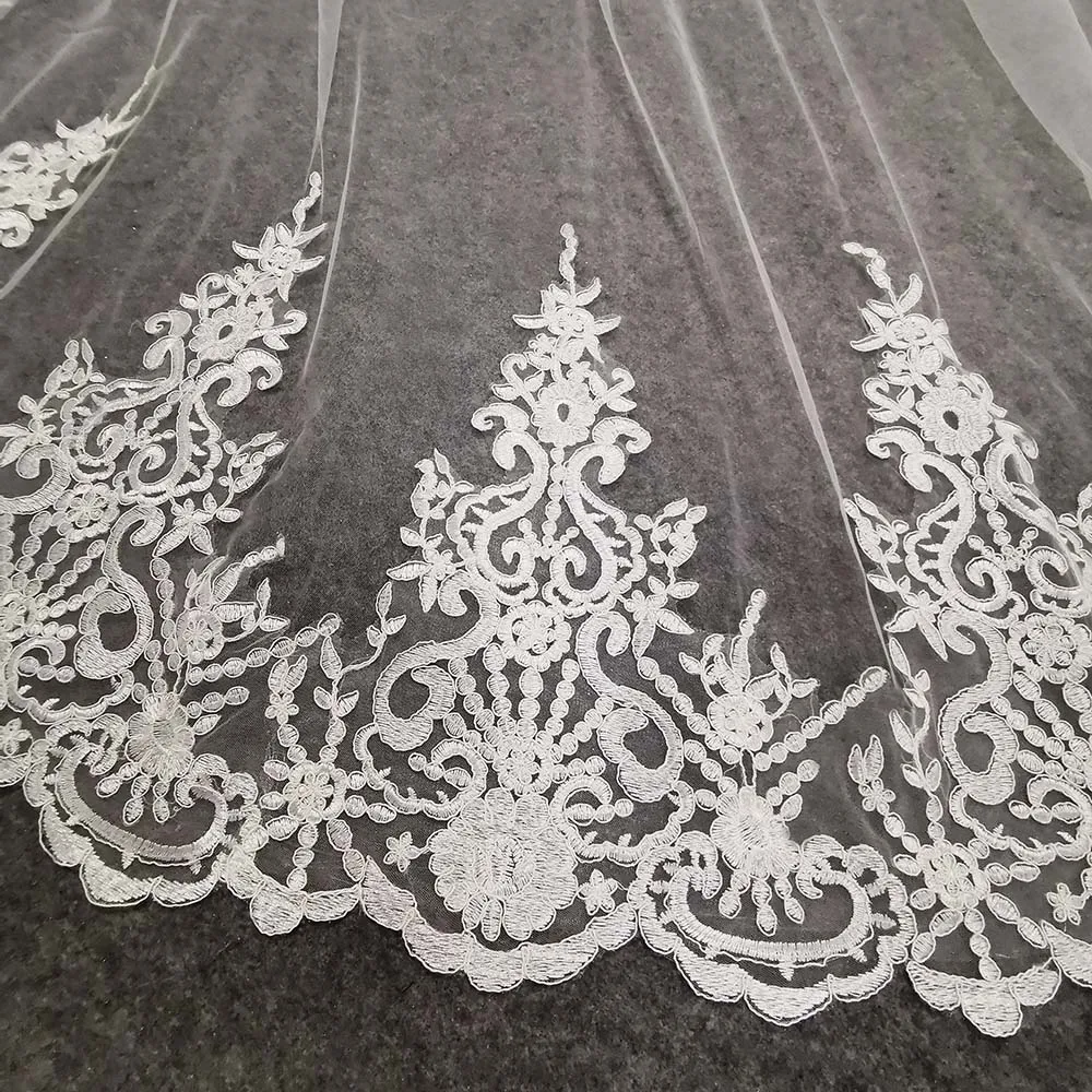 Lace Veil Real Photos Long Lace Bridal Veil Comb 3.5 Meters 1 Layer Cathedral Wedding Veil Wedding Accessories