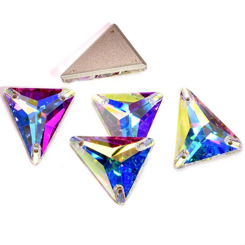 Top Quality Isosceles Tri-angle Glass Sew On Rhinestones Crystal AB Crystal Sewing Strass