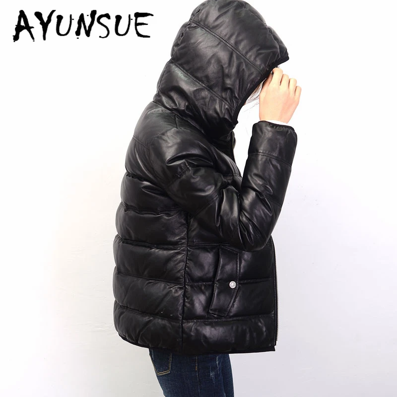 

AYUNSUE Winter Jacket Women 100% Real Sheepskin Coat Female Natural Genuine Leather Duck Down Jacket Warm Women's Hooded Outwear