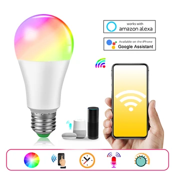 

15W WiFi Smart LED Lamp Bulb E27 RGB White RGBW Magic Light Bulb LED B22 WiFi Bulbs Timer Dimmable Support Alexa Google Home