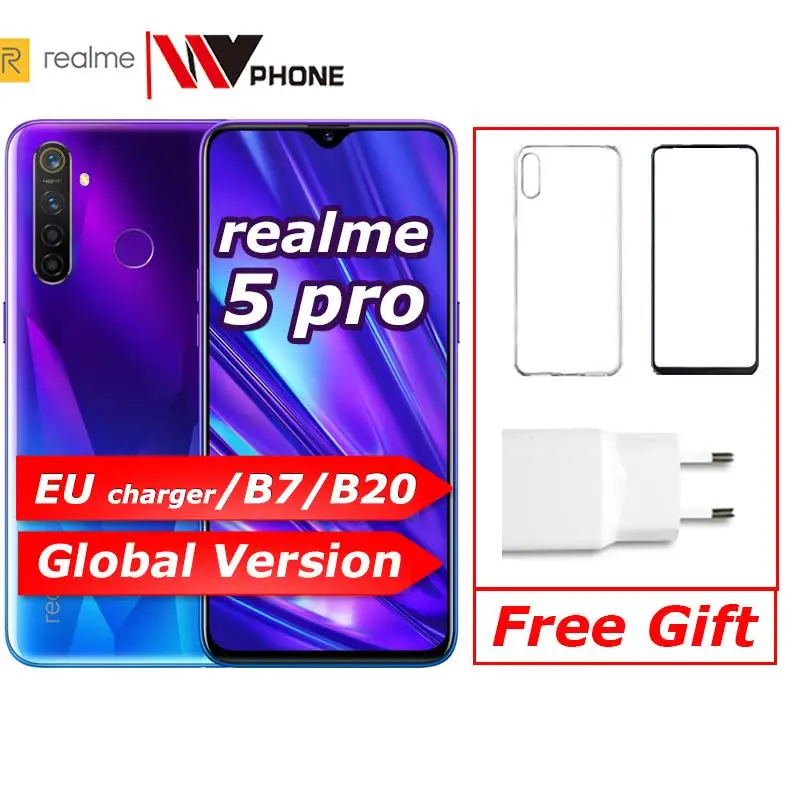 Realme 5 Pro глобальная версия VOOC 20 Вт быстрое зарядное устройство 6,3 дюймов мобильный телефон Snapdragon 712 AIE Восьмиядерный 48мп четырехъядерный мобильный телефон