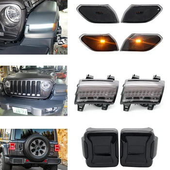 

For Jeep Wrangler JL 2018 2019 Front Fender Flares Smoked LED New Daytime Running / Turn Signal Lights Fender White DRL