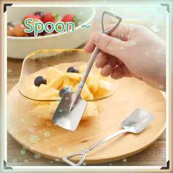 

Stainless Steel Shovel Shape Coffee Ice Cream Spoon Engineer Shovel Spoon Cute Square Head Spoon Tableware Kitchen Accessories