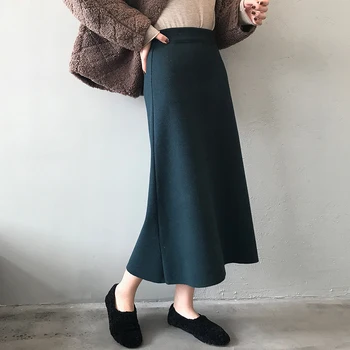 

2019 High Waist Knitted Women Autumn A-Line Bodycon Long Skirt Chic Pure Color Women Long Skirt Faldas Jupe Femme Saia