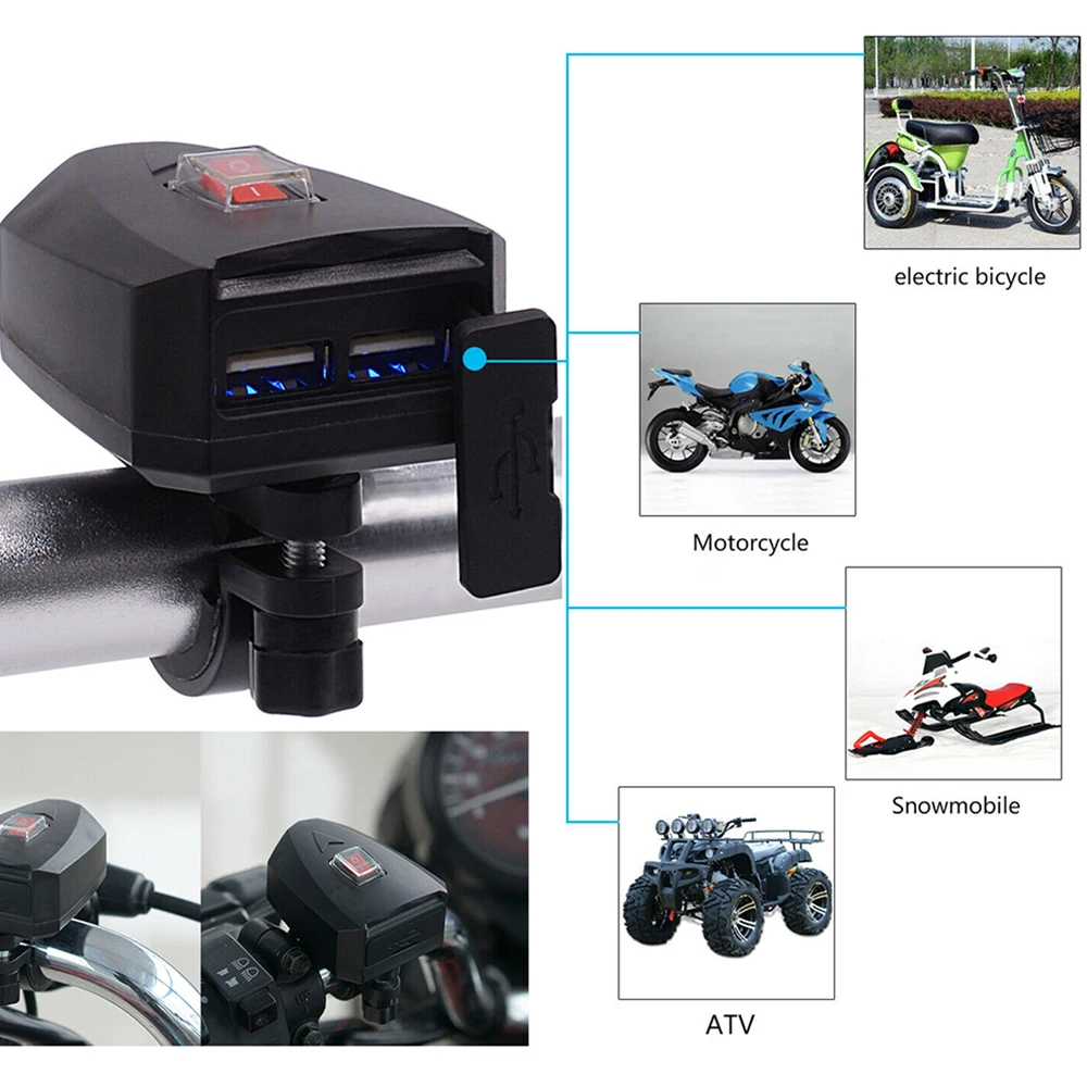 Treyues 1 шт. ATV мотоцикл двойной USB порт зарядное устройство руль крепление переключатель с крышкой 12 Вт DC 12 В для телефона gps планшет зарядка